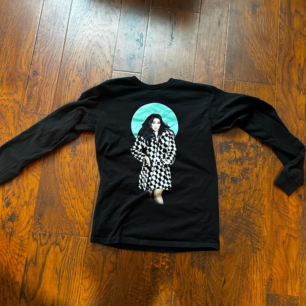 Cher Shirt Adult Small Black Women Long Sleeve Checkered Jacket Pop Concert Tee